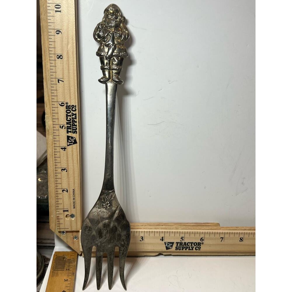 Vintage Santa Claus Silver Serving Fork Holiday Flatware Christmas Collectible